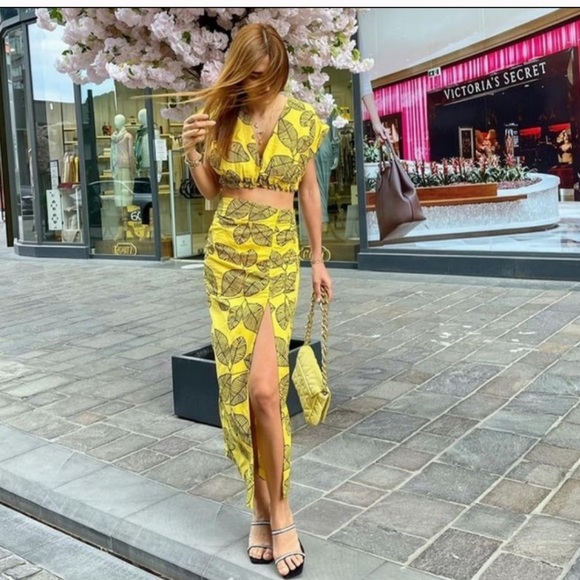 ZARA 2 PIECE LINEN CROPPED TOP AND RUCHED SKIRT - Picture 6 of 11